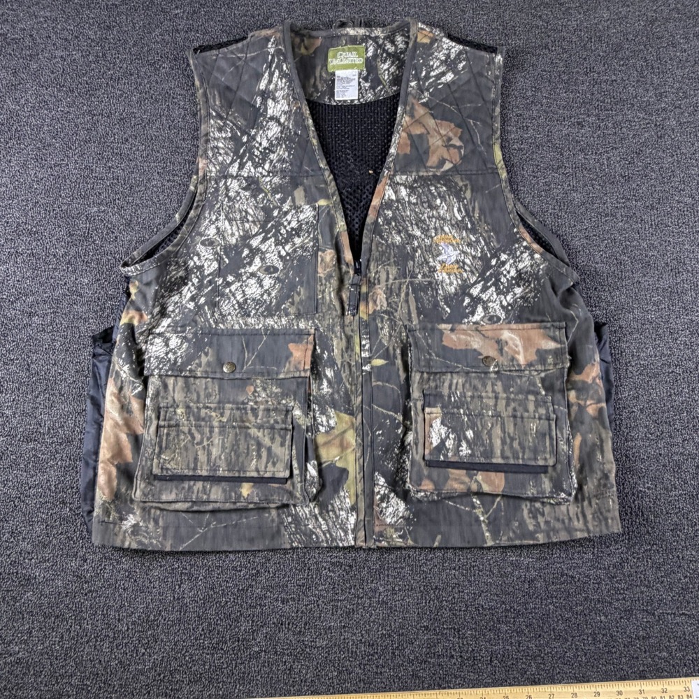Quail Unlimited Hunting Vest Mens L Dove Hunter Mossy Oak Break-Up Camo EUC